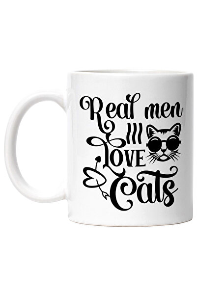 StoryGift Romania Cana cu mesajul in engleza "Real men love cats" - barbatii ...