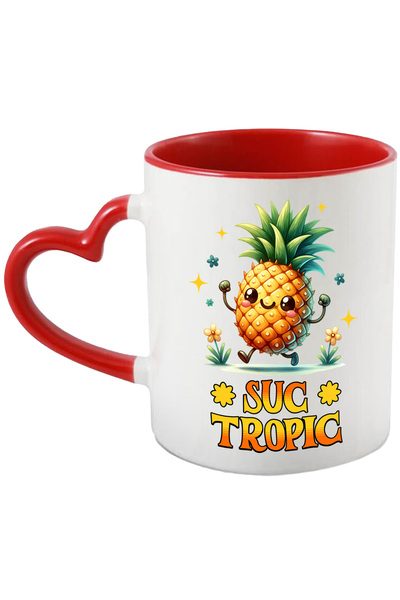 StoryGift Romania Cana suc tropic anans natural zambaret , 330ml, Ceramica cu Maner Inima Rosie, Cu Maner Inima Rosie
