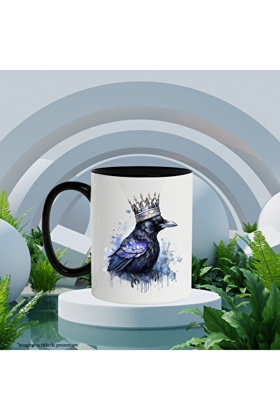 StoryGift Romania Mug With Crow, Royal, Crown, Splash Paint, Fantasy, Feathers, Multicolor 330 ml,, With ,STG