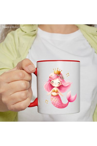 StoryGift Romania Little Mermaid Mug | illustration | gold crown | pink hair | water | sea | being, With ,STG