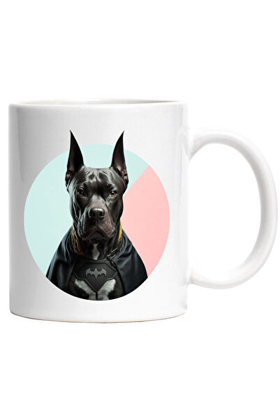 StoryGift Romania Cana cu Portret Caine Supererou, Caine in Custom de Batman, Caine Fioros, Iubito, Cu Maner Alb