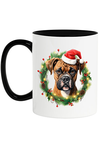 StoryGift Romania Cana cu un catel Boxer cu caciula de Craciun, ilustratie, c...