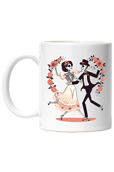 StoryGift Romania Cana cu 2 scheleti care danseaza, ilustratie, floricele, ro...