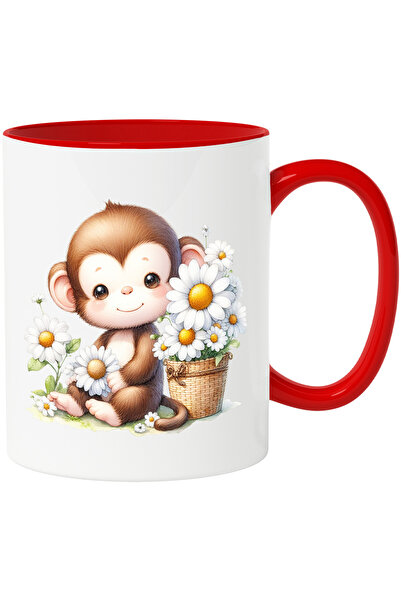 StoryGift Romania Cana cu o maimutica vesela care tine o floare | floricele a...