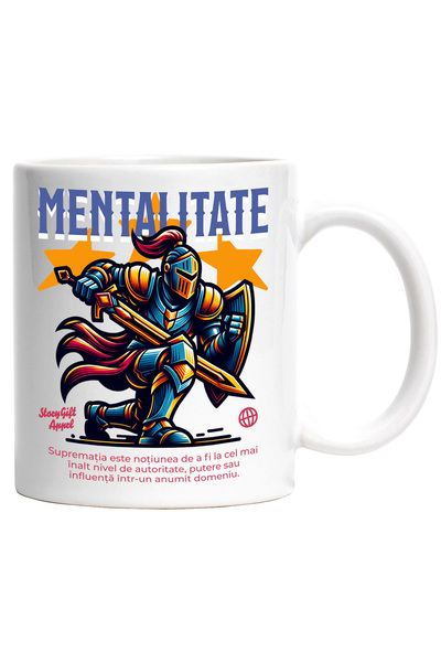 StoryGift Romania Cana Mentalitate, 330ml, Ceramic cu Maner Alb, Cu Maner Alb