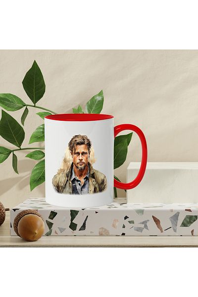 StoryGift Romania Mug With Brad Pitt, Famous Actor, Shirt, Movie, Multicolor 330 ml, Ceramic with M, With ,STG
