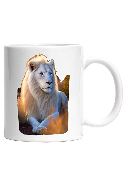 StoryGift Romania Cana Cu Leu Alb, Savana, Jungla, Animale, Regele Leu, Ceram...