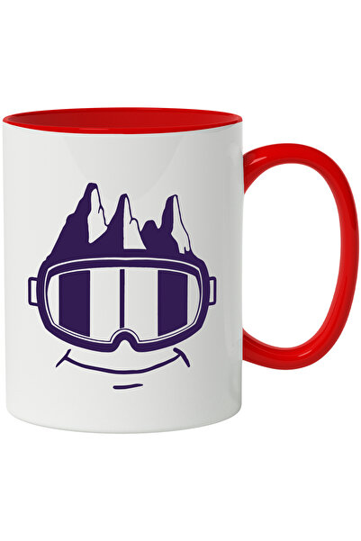 StoryGift Romania Cana Cu Ochelari De Ski, Munti, Sport, Iarna, Echipament, Multicolor 330 ml, Cer, Cu Maner Rosu