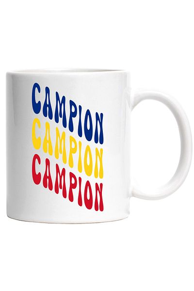 StoryGift Romania The Word Champion Mug, in the Colors of the Romanian Flag, Red, Yellow, Blue, T, With White Handle