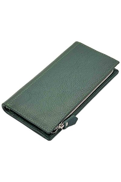 OEM Large Women's Wallet Made of Genuine Leather, Green, 19 x 9.5 x 2.5 cm