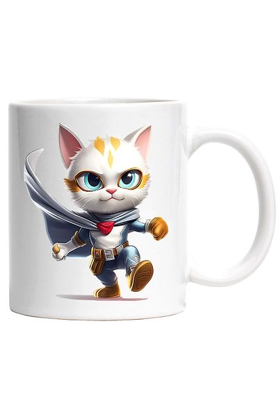 StoryGift Romania Cana cu un motan erou | ilustratie | costum | superputeri | ajuta lumea | felina, Cu Maner Alb
