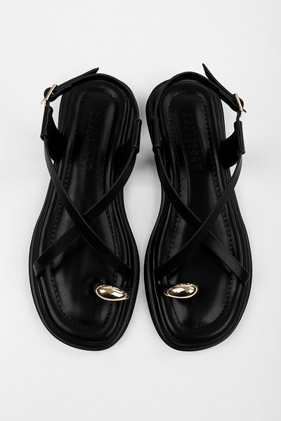 Shoeberry Women's Julina Black Skin Buckle Sandals