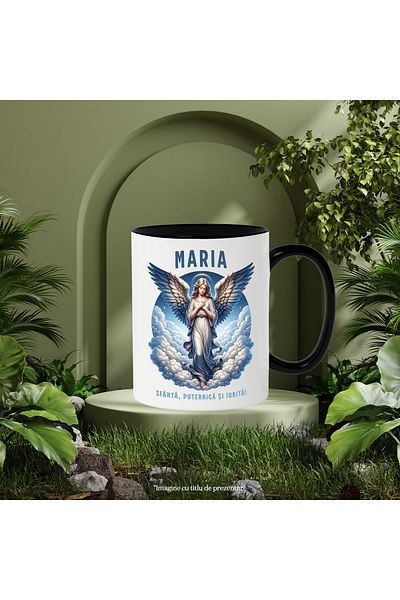 StoryGift Romania Cana Femeie Inger Sarbatoare Text Maria Sfanta, puternica si iubita , 330ml, Cer, Cu ,STG