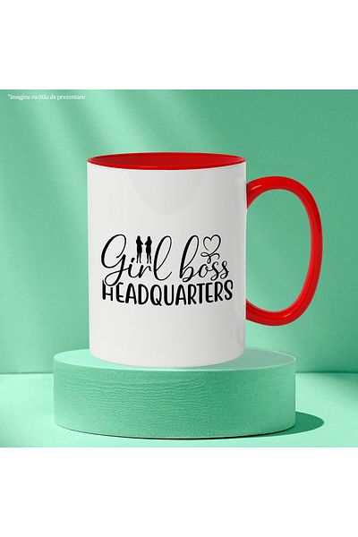 StoryGift Romania Mug with the text in English "Girl boss headquarters" - the headquarters of the girl boss with Ma, Cu, STG