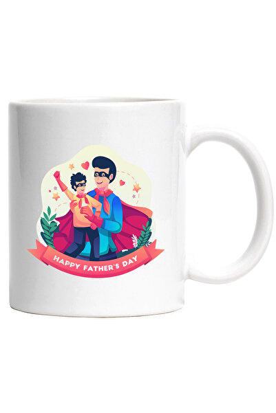 StoryGift Romania Cana Cu Mesaj In Engleza Happy Father's Day, Tata, Fiu, Supererou, Costum, Multi, Cu Maner Alb