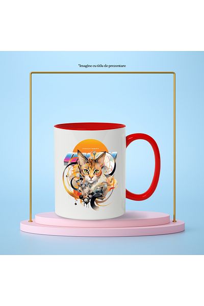 StoryGift Romania Mug With Message Meow, Cat, Retro, Abstract, Circles, Multicolor 330 ml, Ceramic, With ,STG