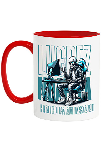 StoryGift Romania Cana lucrez noaptea schelete la birou work from home, 330ml...