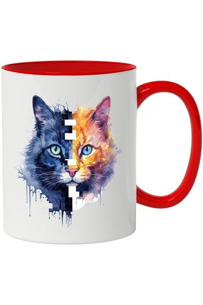 StoryGift Romania Cana Cu Pisica, Pixel, Watercolor, Dualitate, Animal, Multi...