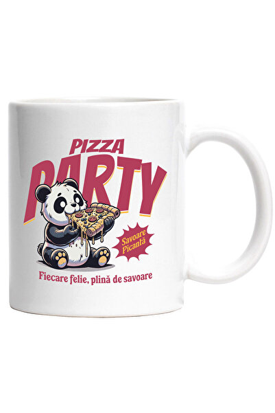 StoryGift Romania Cana cu Urs Panda Gras Cu Felie De Pizza Text Fiecare Felie Plina De Savoare Fas, Cu Maner Alb