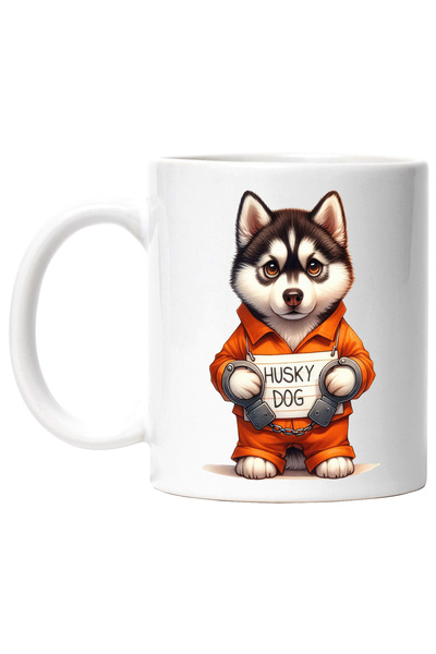 StoryGift Romania Cana cu un caine Husky la puscarie, incatusat, uniforma de ...
