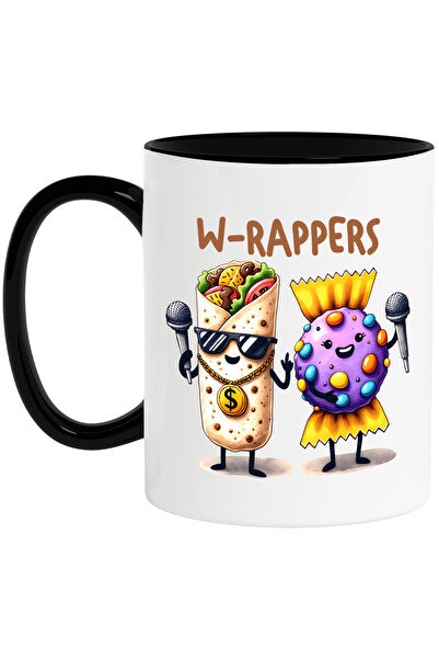 StoryGift Romania Cana cu mesajul "W-rappers", ilustratie, amuzant, razi, comic, shaorma, bomboana, Cu Maner Negru