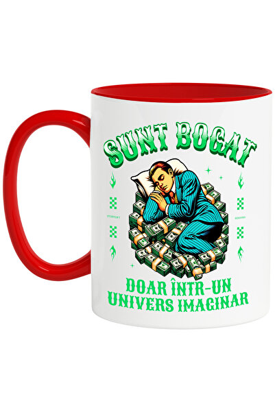StoryGift Romania Cana Barbat Doarme pe Teanc de Bancnote Text Sunt Bogat Doa...