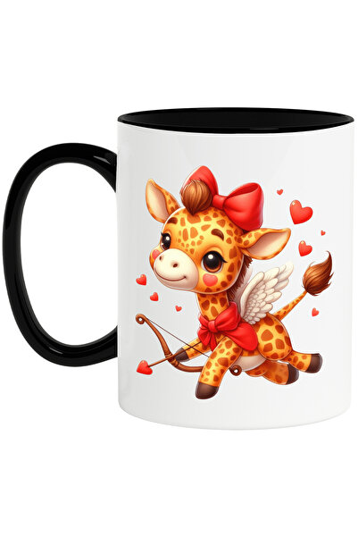 StoryGift Romania Cana cu o girafa Cupidon | ilustratie | trage cu arcul | aripi | zboara | inimio, Cu Maner Negru