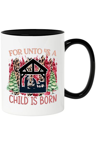 StoryGift Romania Mug with the Nativity scene with the message "For Unto Us A Child Is Born", Craciu, Cu, STG