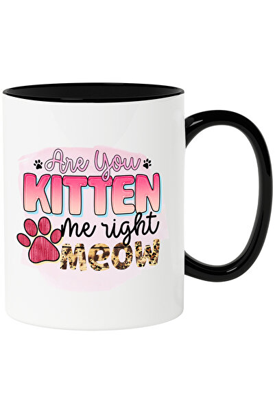 StoryGift Romania Mug with the message "Are you kitten me right meow", illust...
