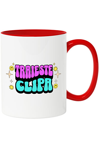 StoryGift Romania Cana Traieste Clipa, 330ml, Ceramic cu Maner Rosu, Cu Maner...