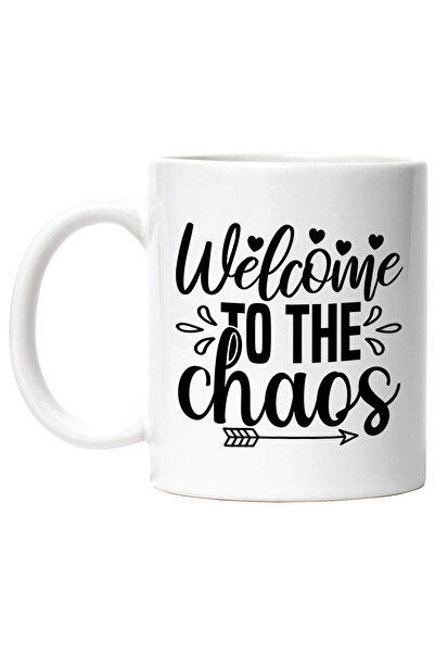 StoryGift Romania Cana cu inimioare si mesajul in engleza "Welcome to the chaos" - bun-venit in ha, Cu Maner Alb