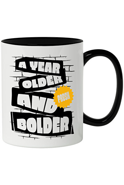 StoryGift Romania Cana Cu Mesaj In Engleza A Year Olden And Bolder, Caramida, Multicolor 330 ml, C, Cu Maner Negru