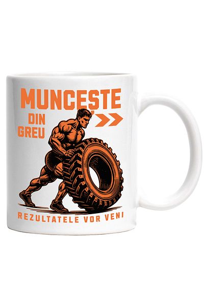 StoryGift Romania Cana Om puternic exercitii fizice sport gym motivat, 330ml, Ceramic cu Maner Alb, Cu Maner Alb