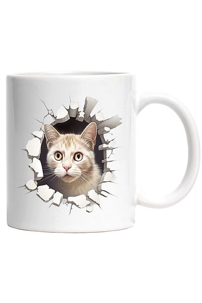 StoryGift Romania Cat Coming Out of Mug, Sparta, 3D Design, 330ml, Ceramic with White Handle, With White Handle