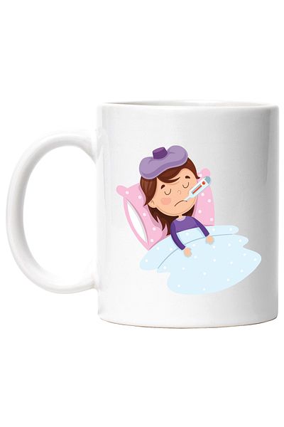 StoryGift Romania Cana Cu Pacient, Termometru, Perna, Compresa, Patura, Raceala, Multicolor 330 ml, Cu Maner Alb