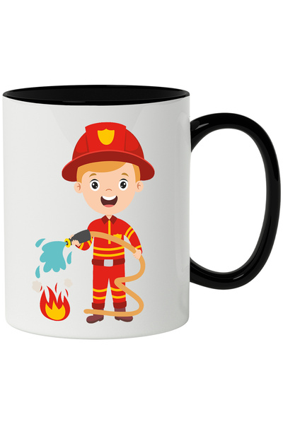 StoryGift Romania Cana Cu Pompier, Foc, Flacara, Apa, Furtun, Casca, Multicolor 330 ml, Ceramica c, Cu Maner Negru