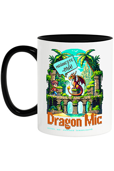 StoryGift Romania Cana Drogon mic quest. Nivel Up! Misiune Îndeplinită, 330ml, Ceramica cu Maner N, Cu Maner Negru