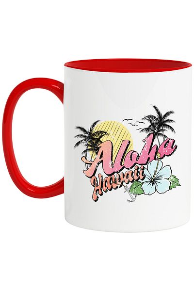 StoryGift Romania Mug with the message "Aloha, Hawaii", summer, vacation, relaxation, holiday, illustration, , With ,STG