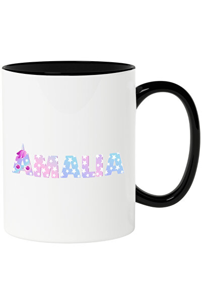 StoryGift Romania Cana Cu Numele Amalia, Unicorn, Printesa, Fairytale, Dragut, 330ml, Ceramica cu , Cu Maner Negru