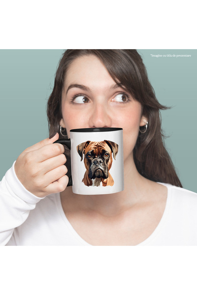 StoryGift Romania Cana cu un caine Boxer serios, ilustratie, pentru iubitorii...