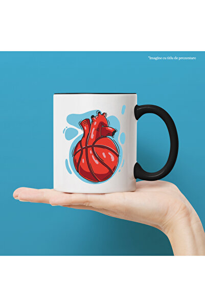 StoryGift Romania Cana Cu Inima, Minge, Basketball, Sport, Ilustratie, Multicolor 330 Ml, Ceramica, Cu ,stg