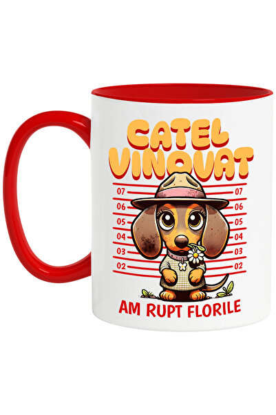 StoryGift Romania Cana cu Caine Beagle Cu Palarie Roz Si Floare Margareta Are...