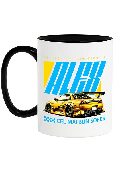 StoryGift Romania Cana cu Masian DE Lux Pentru Curse Ilegale Text Alex Cel Mai Bun Sofer Viteza, C, Cu Maner Negru