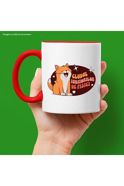 StoryGift Romania Happy Cat Mug, text CAT LOVERS CLUB, 330ml, Ceramic with R Handle, With ,STG.