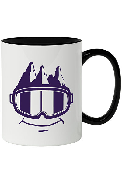 StoryGift Romania Cana Cu Ochelari De Ski, Munti, Sport, Iarna, Echipament, Multicolor 330 ml, Cer, Cu Maner Negru