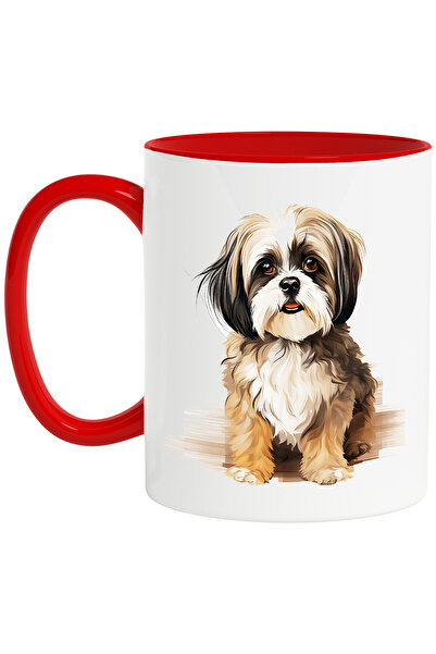 StoryGift Romania Cana cu un catel blanos si pitic, ilustratie, curios, bucurie, jucaus, prietenul, Cu Maner Rosu