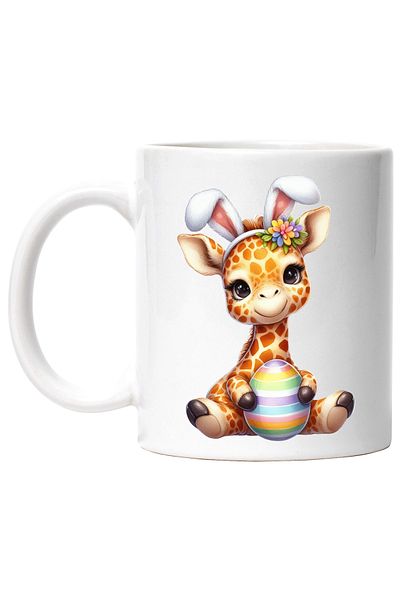 StoryGift Romania Mug with a giraffe, illustration, rabbit ears, egg, cheerful, happy, playful c, With White Handle