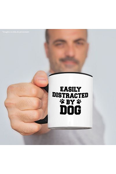StoryGift Romania Mug for those who are easily distracted by dogs with text in English, with Black Handle