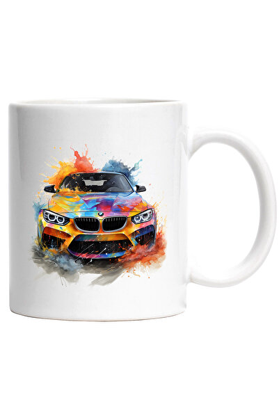StoryGift Romania Cana Cu Masina, BMW M4, Ilustratie Watercolor, Emblema, Mul...