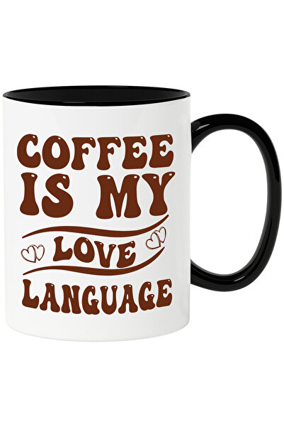StoryGift Romania Cana cu inimioare si textul "Cafeaua este limbajul iubirii ...